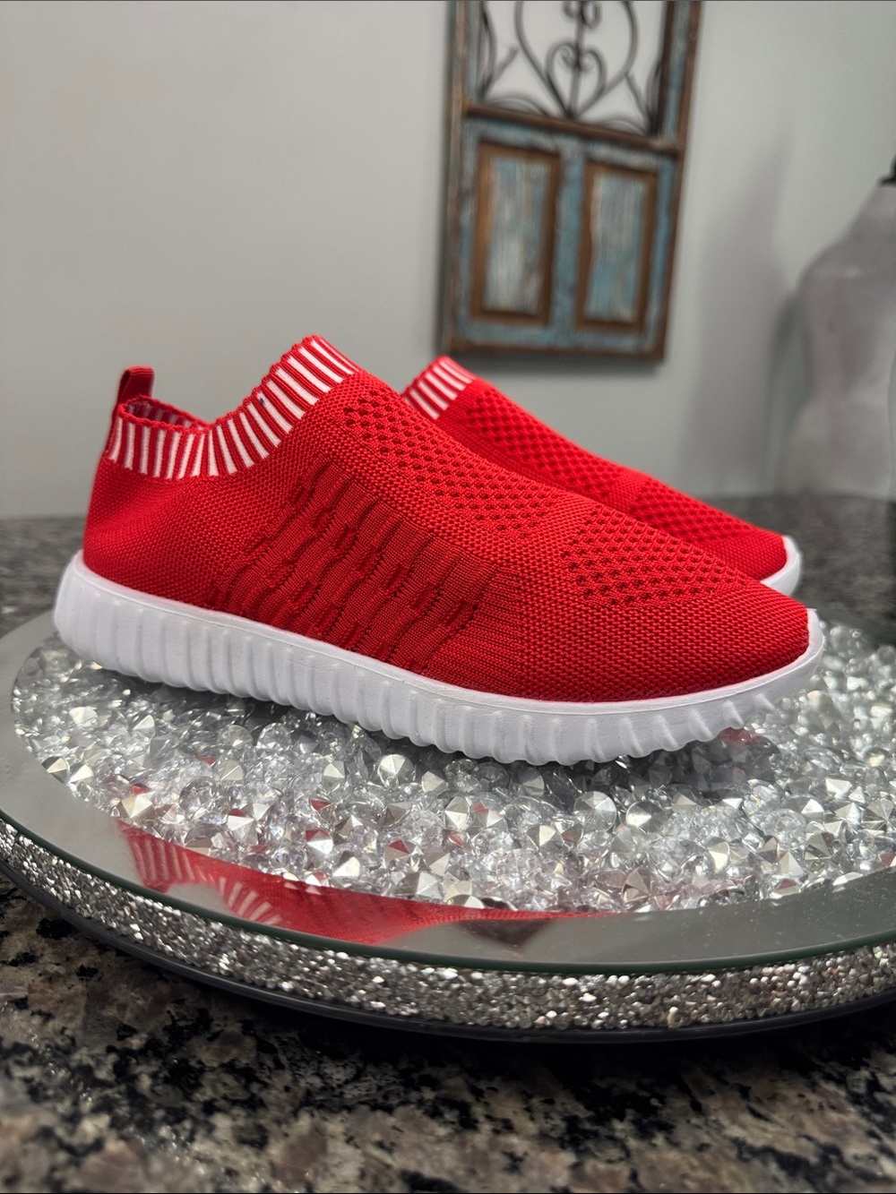 Red Slip-On Knit sock Athletic Sneakers EUC 40-9